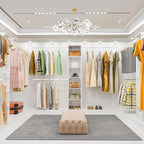 Closet System, 17" Wide Organizer with 3 Hanging Rods, Wood Tower Storage for Walk-In Closets, Wall-Mounted Wardrobe Organizer Kit, White