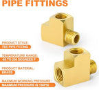GASHER 3 Pcs Brass Tee Fitting, 1/4" FNPT x 1/4" FNPTx 1/4" MNPT Pipe Fittings