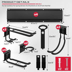 64" Heavy Duty Garage Storage Tool Organizer Wall Mount - Tool Rack with Adjustable Hooks, Anti-Rust, 300lbs Capacity - Easy Installation (4 Racks, 10 Hooks, 3 Straps)