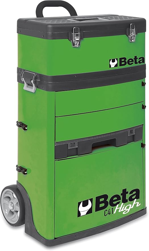 Beta C41H Two-Module Rolling Tool Chest, Detachable Tool Box, Telescopic Handles, Green