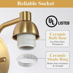 Gold Milk Glass Wall Sconces, 1 Pack Hardwired Indoor Wall Light Fixtures for Living Room, Hallway, Bedroom, Ceramic E26 Sockets (Bulbs Not Included)