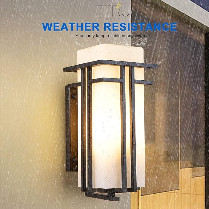 Large Outdoor Wall Lights 15.35" H x 6.7" W, Waterproof Wall Lantern Exterior Light Fixture for Entryways Yards Garage Front Porch, Metal Frame with Frosted Glass, Black (Large)