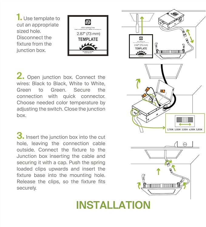 ASD 6 Pack LED Square Recessed Lighting 3 Inch, 5 CCT 2700K-5000K CRI90+, 6W 30W Eqv, Ultra Thin Dimmable Ceiling Lights with J Box, Canless Wafer Downlight, Slim Panel Light, UL Energy Star, White