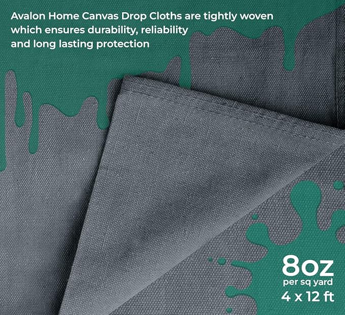 Canvas Drop Cloth for Painting 4x12 feet Pack of 1-8oz Painters Drop Cloths for Painting - All Purpose Canvas Tarps for Floor & Furniture Protection - Recycled Cotton Fabric