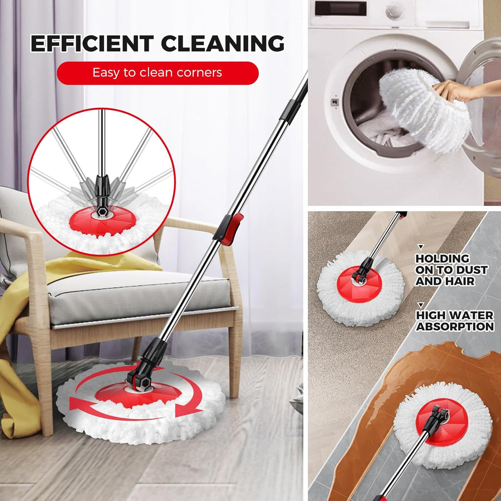 Spin Mop and Bucket with Wringer Set for Home,360° Mop and Bucket with Separate Clean and Dirty Water,Wet Dust Mop for Floor Cleaning with 3 Mop Heads