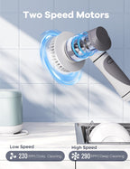 Electric Spin Scrubber,Power Scrubber Dual Speeds Cordless Shower Scrub Brush with Handle,Cleaning Brush with IPX7 Waterproof,8 Brush Heads for Kitchen,Tile,Tub (Short Purple)