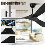60" Ceiling Fans Without Light, Wood Ceiling Fan with Remote Control and Quiet DC Motor, Ceiling Fan no Light 3 Blades, Outdoor Ceiling Fans for Patios without Lights