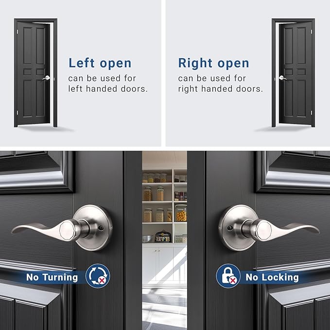 Knobonly 2 Pack Single Side Closet Door Handles, Non-Turning Right and Left Satin Nickel Dummy Door Handle, Door Handle no Lock, Zinc Alloy