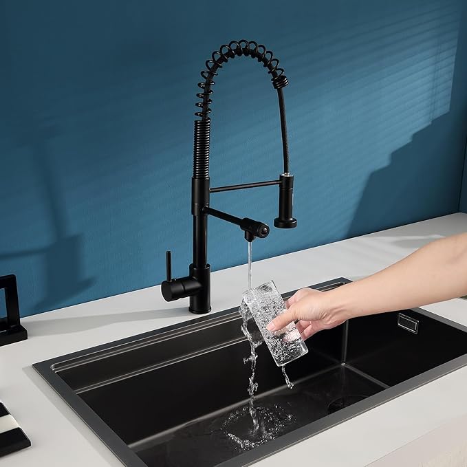 MENATT 3 Way Kitchen Faucet with Drinking Water Faucet, Dual Handles Pull Down Kitchen Faucet, 3 in 1 High Arc Water Filter Purifier Faucets, Matte Black