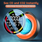 Portable Carbon Monoxide Detector for Travel：4-in-1 CO2 Monitor for Home - 1000mAh Battery Mini CO Carbon Dioxide Alarm with Temperature(°F) & Humidity for RV Hotel Camping- Orange