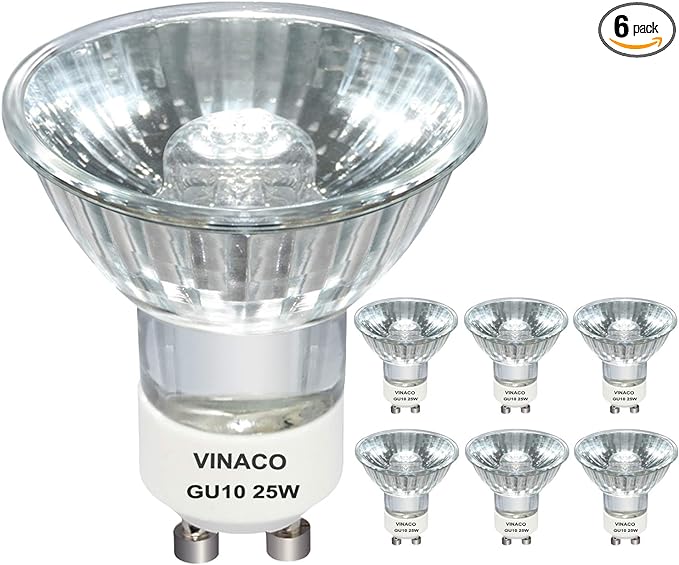 Vinaco GU10 Bulb 6 Pack, MR16 Halogen, Warm White 2800K, Dimmable For NP5 GU10 25W Bulb Candle Warmer, Track Light, Hood Bulbs