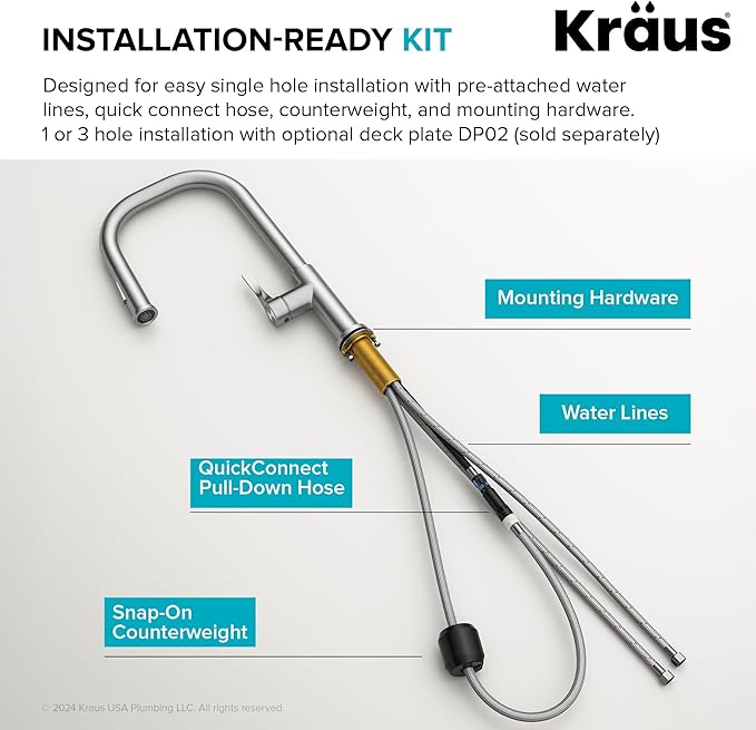 KRAUS Torak Pull Down Kitchen Faucet in Matte Black with 2 Function Sprayer, Pre-Attached Water Lines, and Mounting Hardware, KPF-2841MB