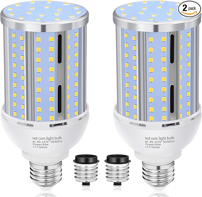 44W LED Corn Light Bulb(2 Pack),Fanless,(390 Watt Equivalent) E26/E39 Medium/Large Mogul Base LED Cob Lamp 5000K Daylight 5,900LM for Outdoor Indoor Garage Warehouse Factory Workshop Street Backyard