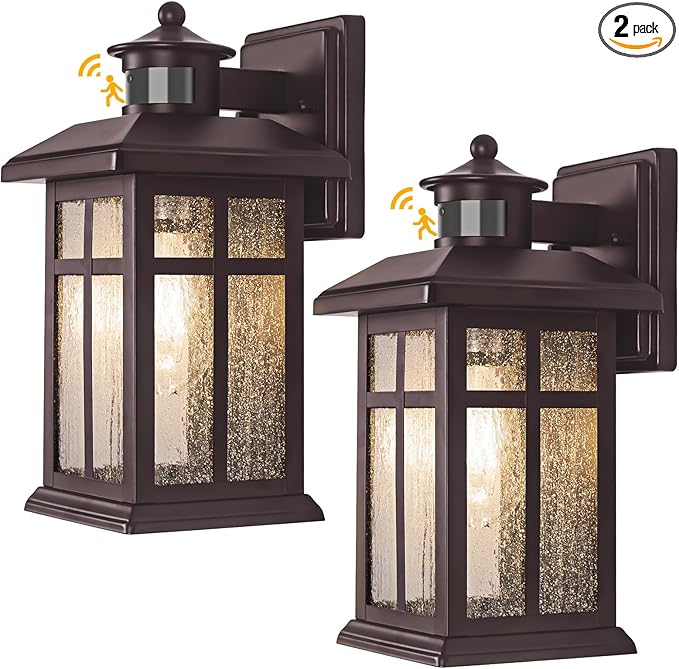 2 Packs Motion Sensor Outdoor Porch Lights - Bronze, Exterior Lights for House, Garage, Door