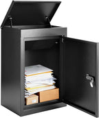 DWVO Wall-Mount Mailbox with Password Lock & Secure Lid, Parcel Drop Box, Anti-Theft Lockable Storage Box for Home, Office & School, Wall-Mounted or Floor-Mounted, Black, 9 gallons