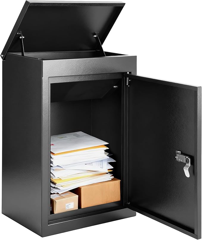 DWVO Wall-Mount Mailbox with Password Lock & Secure Lid, Parcel Drop Box, Anti-Theft Lockable Storage Box for Home, Office & School, Wall-Mounted or Floor-Mounted, Black, 9 gallons