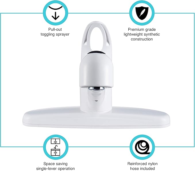 Dura Faucet DF-PK100-WT Non-Metallic Pull-Out RV Kitchen Sink Faucet, Single Handle (White)