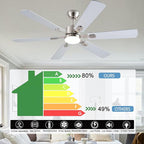 56inch Ceiling Fans with Lights and Remote/App Control, Dimmable LED, Reversible DC Motor, Noiseless, 6 Double-Side blades, 6 Speeds Low Profile Ceiling Fan for Indoor/Outdoor Use（ Nickel）