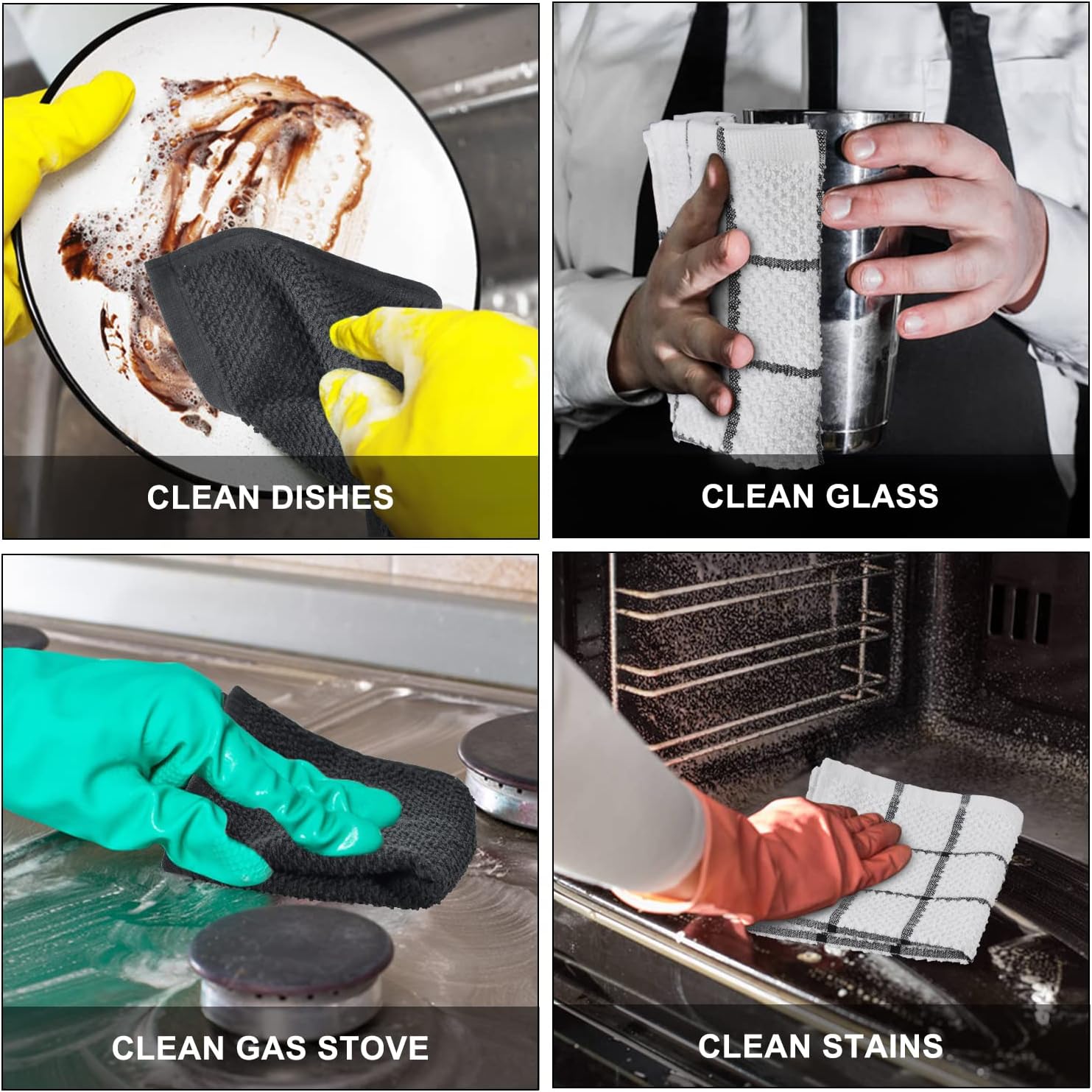 Nialnant 4PCS Cleaning Rags,100% Cotton Terry Dish Rags for Washing Dishes,Quick Drying Dish Cloths,Dish Towels for Kitchen,Navy Blue-12x12in