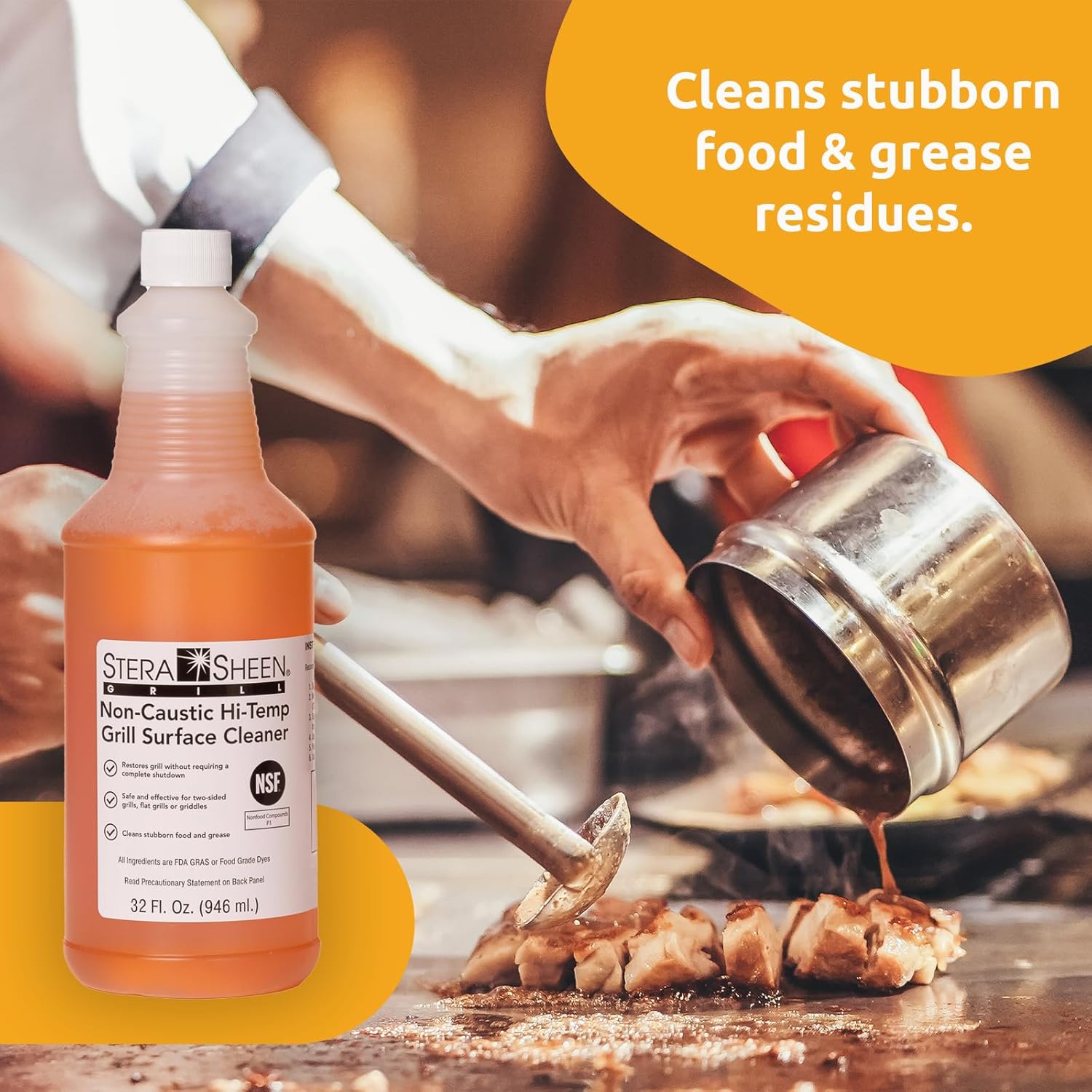 Stera Sheen - Grill Cleaner - Food Safe, Non-Caustic Formula - Restaurant & Cafe Quality Cleaner for Flat Top Grills and Griddles - Remove Tough Encrusted Grease - 32 fl oz Bottle (4 count)
