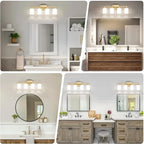 Gold Bathroom Light Fixtures, 4-Light Modern Vanity Light Over Mirror, Wall Sconces with Milky White Frosted Glass Shades, E26 Socket (Bulbs Not Included)