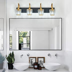 Modern Bathroom Vanity Light, 4-Light Black Gold Wall Sconce with Crystal Accents, Over Mirror Bathroom Lighting Fixture, 32.67" Long Dimmable Vanity Lamp for Makeup, Easy Installation