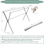 Clothes Drying Racks Outdoor, 95 Inches Updated Version,Stainless Steel Laundry Drying Rack for Indoor Outdoor and The Balcony,Length Adjustable Saves Space,with Windproof Hooks(003)