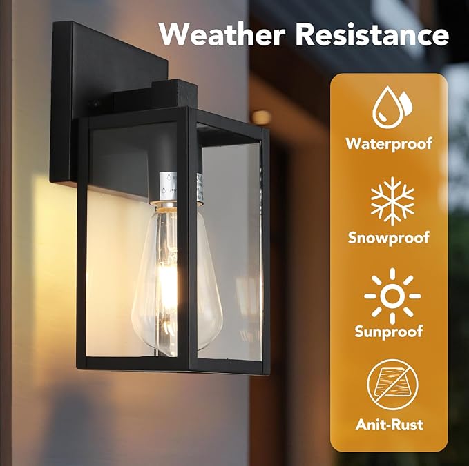 Outdoor Wall Lights, Black Exterior Light Fixtures Wall Mount, Aluminum Porch Wall Sconce Waterproof Outside Light for House 2 Pack Front Door Light for Patio Garage Doorway