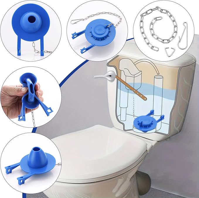 2 Pack Toilet Flapper Replacement Kit, 2 Inch Universal Toilet Stopper Flapper Compatible with American Standard Toilet Tank with Stainless Chain, High Performance, Easy to Install-Blue