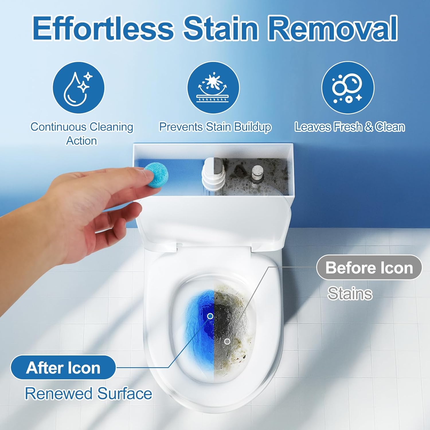 Toilet Bowl Cleaner Tablets Blue Toilet Tank Cleaners, Septic-Safe Hard Water Stain Remove, Effervescent Stain Odor Remover Bathroom， Automatic Toilet Cleaning & Deodorizer, Fresh Scent - 50 Tabs kkk