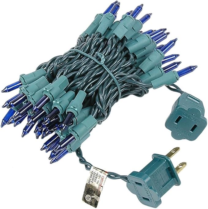 Novelty Lights 11 Feet 50 Bulbs Traditional Incandescent Mini Lights, Blue on Green Wire with 2.5" Spacing, Commercial Grade and UL Listed for Indoor/Outdoor Use, End-to-End Connectable