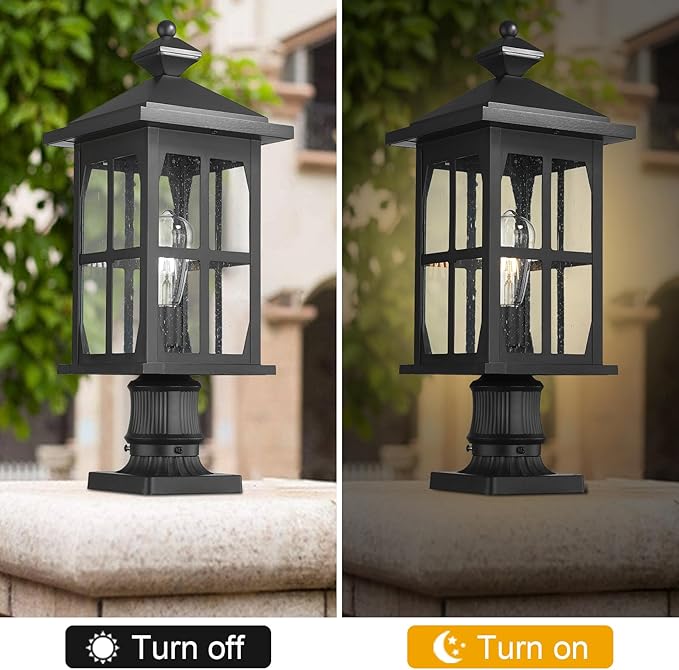 Darkaway Outdoor Post Lights, 21.3inch Large Exterior Post Lantern Lamp Waterproof Aluminum Housing Lamp with Seeded Glass, Fence Pole Deck Lighting for Garden Patio Pathway Driveway