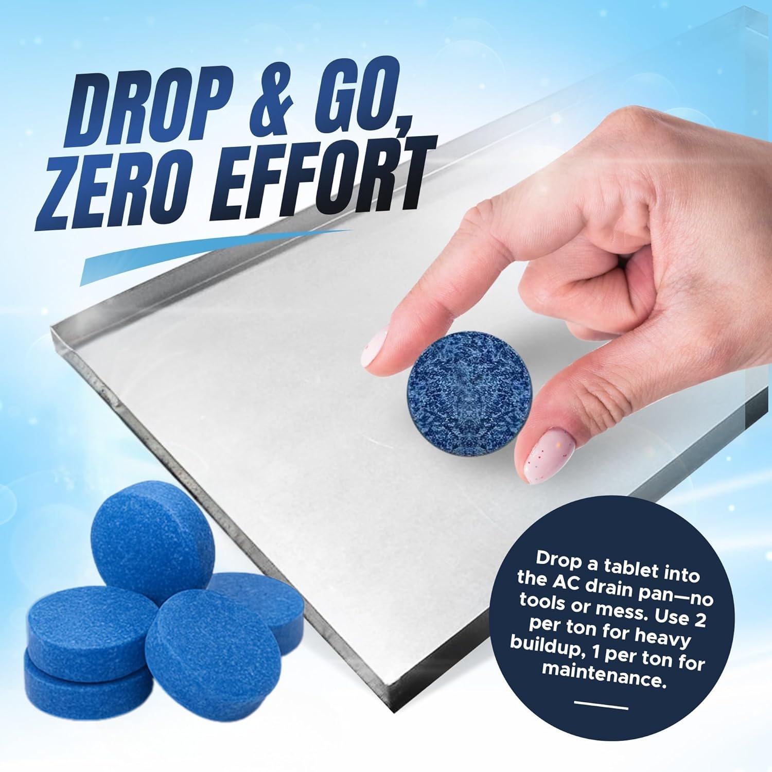 Air Pure Drain Pan Tabs - 48 Flow Treatment Tablets for HVAC & AC Condensate Pan Treatment | Prevents Overflow, Cleans Drain Lines, & Eliminates Odors