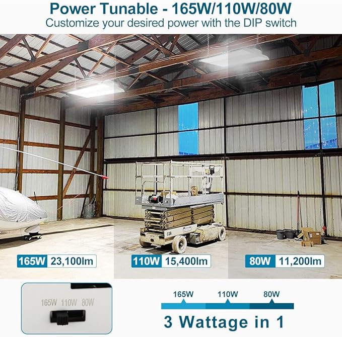 4-Pack LED High Bay Shop Light Commercial 165W 23100 Lumens 5000K 100-277V Dimmable, 2FT Linear Hanging Bay Lights for Warehouse Workshop Supermarket Stadium, Power Tunable 165W/110W/80W