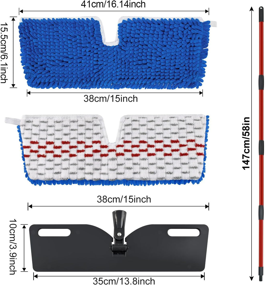 Microfiber Dust Mop Set for Floor Cleaning, Flat Mop for Wet & Dry to Clean Washable Flip Mops Pad for Ocedar Hardwood Floor 'N More 3-Action Mop, Adjustable 58" Mops Handle & 2 Reusable Refill & Base