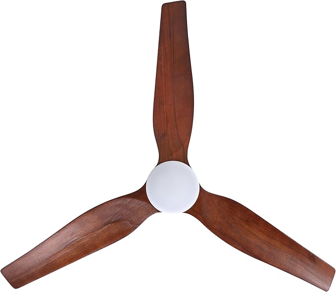 52" Ceiling Fan with Light - Low Profile Flush Mount Ceiling Fan, 6-Speed Remote Control, Solid Wood, Quiet Reversible DC Motor,Walnut/Black Finish, for Bedroom, Living Room, Porch