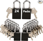 SEPOX® Ultra-Durable Anti-Rust Outdoor Keyed Different Padlocks - Black 38mm (1-1/2") Long Shackle, 24-Pack w/ 3 Big Keys Each, Ideal for Gate, Storage, Locker, Fence & Lock-Out