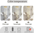 Flashing God H118 Modern Chandelier 6-Rings Contemporary Chandelier for High Ceiling Led Dimmable Large Pendant Lighting Gold Ring Chandeliers for Villa Foyer Entrance Living Room