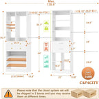 Closet System, Up to 128.6"/10.7 FT Closet Organizer with 4 Wooden Drawers and Shelves, Walk-in Closet System with 6 Hanging Rods, Built-in Closet Can Fit 96"/8FT, 120"/10FT, White