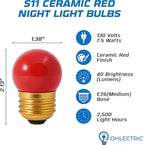 OHLECTRIC 10 Pack - S11 Ceramic Red Night Light Bulbs | Dimmable | 7.5W Incandescent Light Bulb with E26 Medium Base | 40 Lumens Brightness | 2700K Warm White Light for Home Illumination
