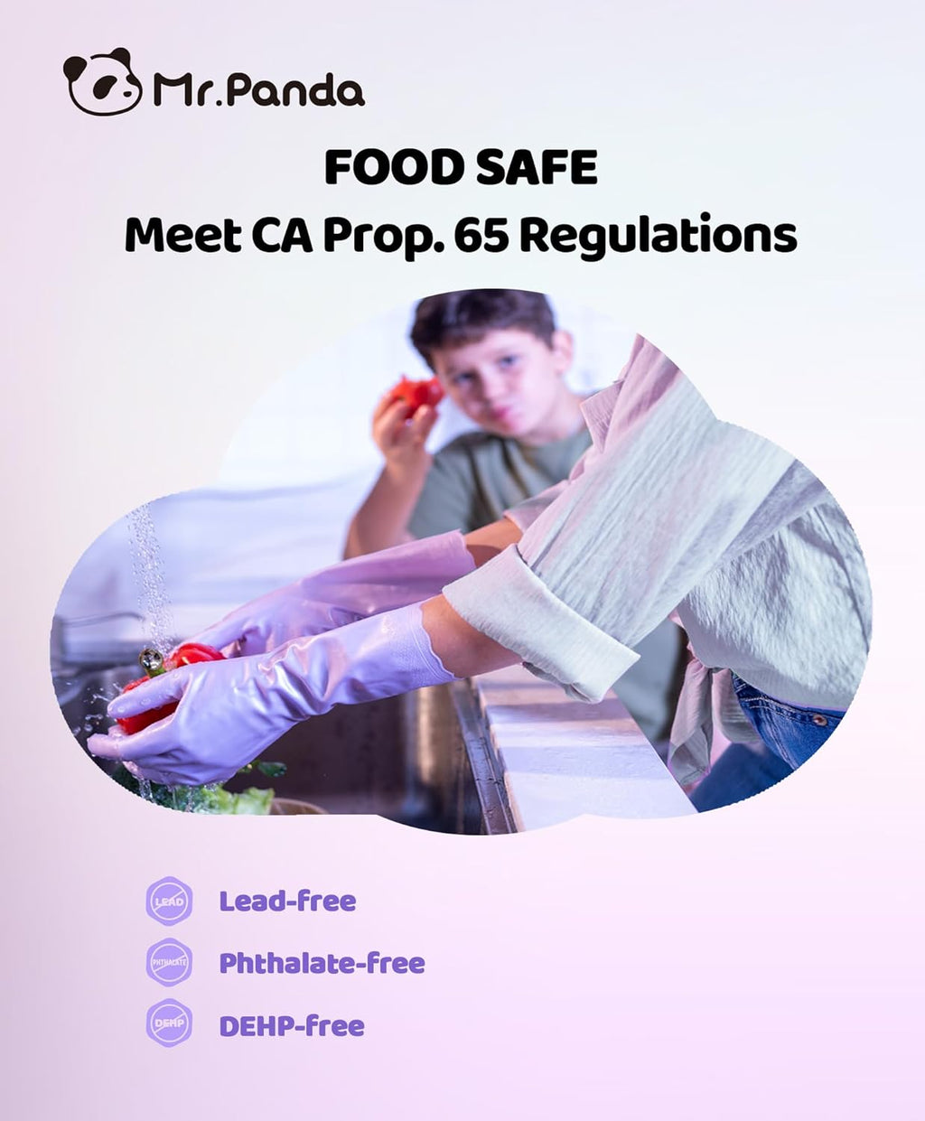 Mr.Panda 2 Pairs Skin-Friendly Flocked Cotton Liner Cleaning Gloves Medium, Reusable Dishwashing Gloves for Washing Dishes, Kitchen, Shimmering Pink