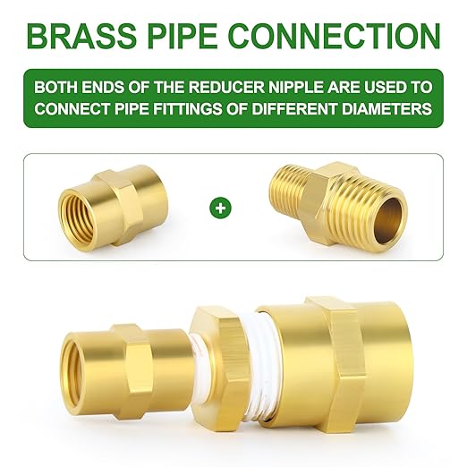 TAISHER 15PCS Brass Pipe Fitting, Reducer Adapter, Hex Nipple, 3/8-Inch Male Pipe x 1/4-Inch Male Pipe