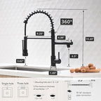 AIMADI Black Kitchen Faucet with 2 Function Sprayer,Commercial Stainless Steel Single Handle Single Hole Spring Matte Black Kitchen Faucet