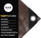 PROTARP Extra Heavy Duty 16 Mil Tarp Cover, Waterproof, UV Resistant, Rip and Tear Proof, Poly Tarpaulin with Reinforced Edges for Roof, Camping, Patio, Pool, Boat. (Brown/Black 12′ X 12′)