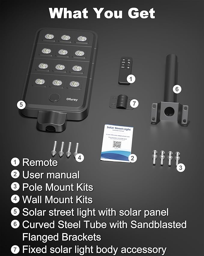 Ofuray Of-12600W Solar Street Lights Outdoor – 15W Super Bright 120LED, Lights up 2,800 sq.ft with Motion Sensor, 30Ah Power,IP67 Dusk to Dawn Security Commercial Lighting for Court,Parking Lot