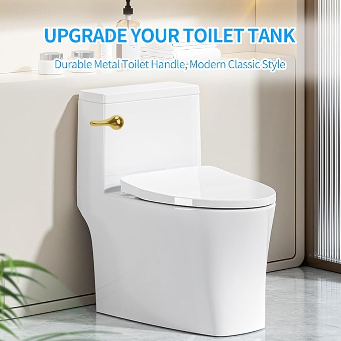 Toilet Flush Handle Replacement Kit for Front Mount Universal Bowl Tank, Zinc Alloy Flusher, Brass Trip Levers, Toilet Repair Parts Compatible with American Standard (Gold)