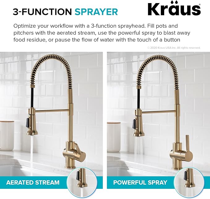 KRAUS Britt Commercial Style Kitchen Faucet in Spot Free Antique Champagne Bronze, KPF-1690SFACB