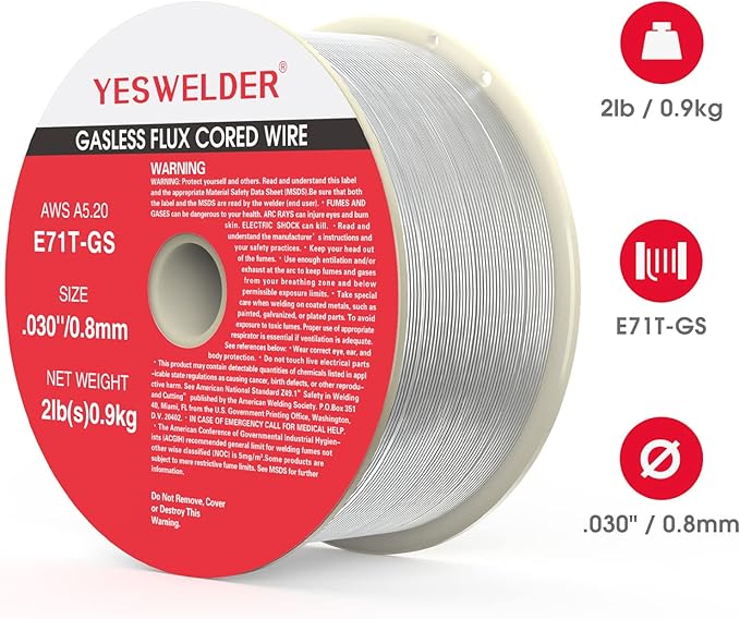 YESWELDER Flux Core Gasless MIG Wire, E71T-GS Mild Carbon Steel .030-Inch Diameter 2-Pound, Strong ABS Plastic Spool Welding Wire