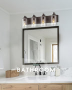 4-Light Bathroom Light Fixtures, 24.5 Inch Oil Rubbed Bronze Vanity Lights with Cylinder Clear Glass Shade, Modern Vanity Lighting Fixtures Over Mirror, VL143-ORB-4