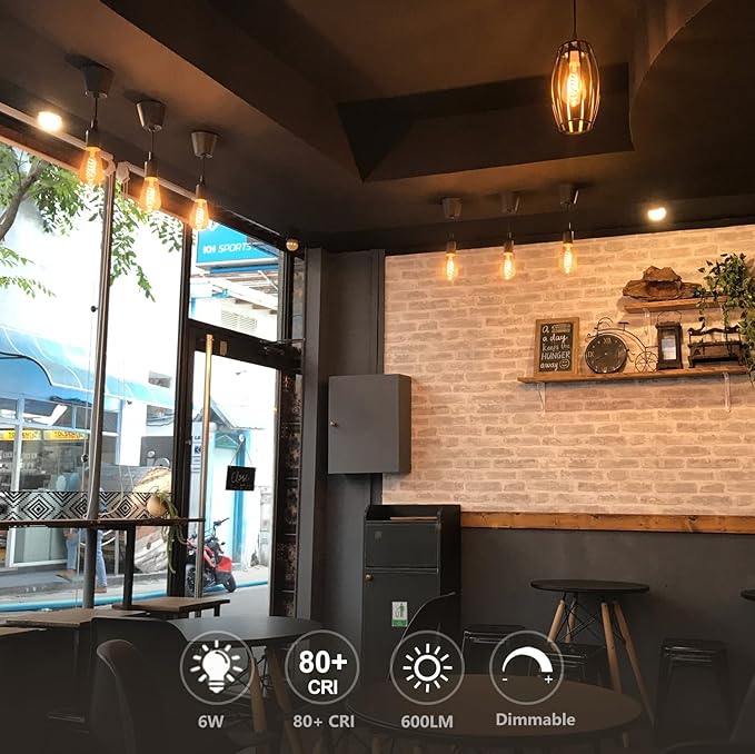 4 PCS Dimmable Vintage LED Edison Bulbs, 6W Equivalent 60 Watt, Warm White 2700K, Antique Flexible Spiral LED Filament Light Bulb, ST58 (ST19), 600 Lumens, E26 Base, Clear Plastic